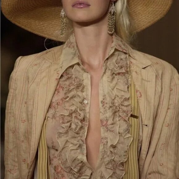 Ralph Lauren Spring 2003 Runway Collection Wallpaper Floral Mesh Knit Blouse - Picture 6 of 15